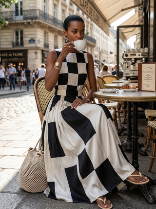 Greta – kariertes Maxikleid