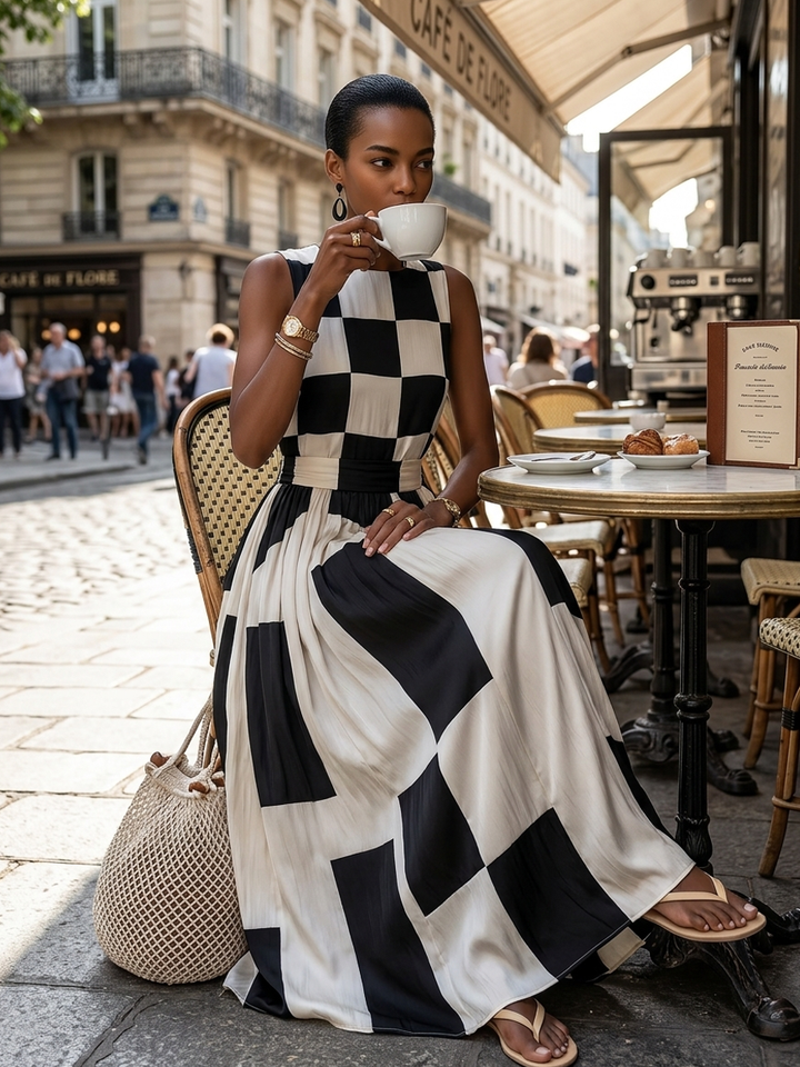 Greta – kariertes Maxikleid