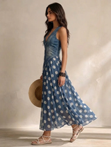 Adeline | Lange Denim-Optik kleid mit Punkten