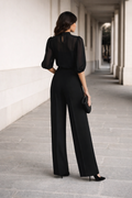 Valentina | Dreiteiliges Set, das ein transparentes Top und weit geschnittene Hosen umfasst.