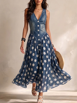 Adeline | Lange Denim-Optik kleid mit Punkten