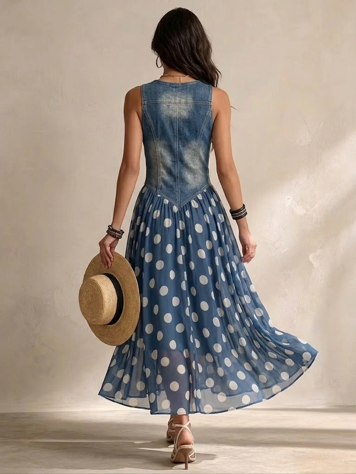 Adeline | Lange Denim-Optik kleid mit Punkten
