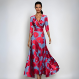 Sandra | Damen Fließendes Blumen Wickel Maxi Kleid