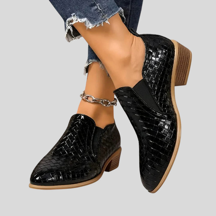Elvire | Geflochtene Stiefeletten mit Blockabsatz
