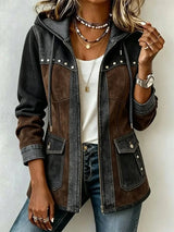 Veronica | Jacke mit Kapuze aus zwei Materialien