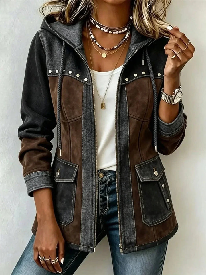 Veronica | Jacke mit Kapuze aus zwei Materialien