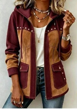 Veronica | Jacke mit Kapuze aus zwei Materialien