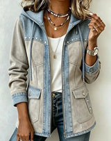 Veronica | Jacke mit Kapuze aus zwei Materialien