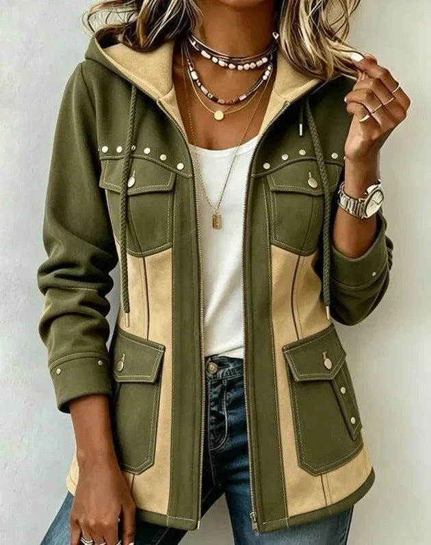 Veronica | Jacke mit Kapuze aus zwei Materialien