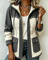 Veronica | Jacke mit Kapuze aus zwei Materialien