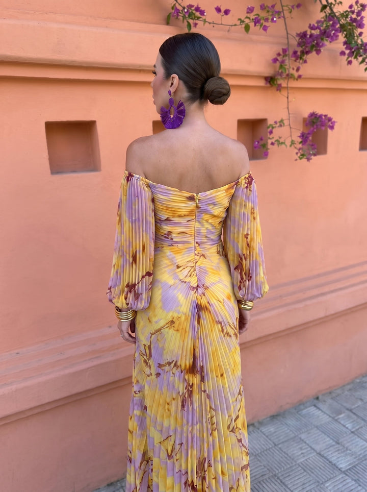 Gisela | Langes Blumenkleid mit tiefem Ausschnitt