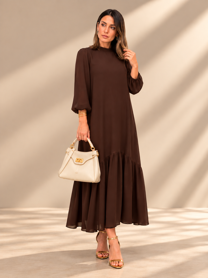Maria - Chiffonkleid in Braun