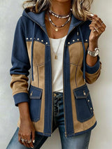 Veronica | Jacke mit Kapuze aus zwei Materialien